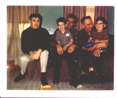 At home from the Arctic with Pop, Uncle Neil and Roddie & Mark- 1968 L-R Me, Roddie, Neil, Pop and Mark