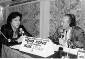 Interviewing Jackie Chan in Hong Kong. Live broadcast back to LA -1990