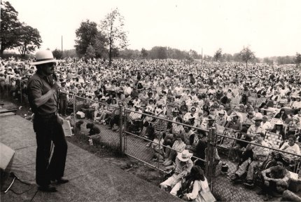 Introducing an act at an outdoor concert near Toronto. 1982